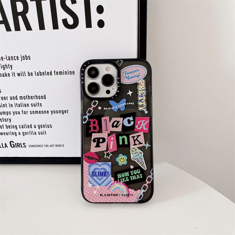 IPHONE Korea Blackpink Casing Ponsel Label Tanda Tangan Pribadi Untuk Iphone14 13 12 11 Pro Max XR X/XS Max Plus Tahan Jatuh Blackpink