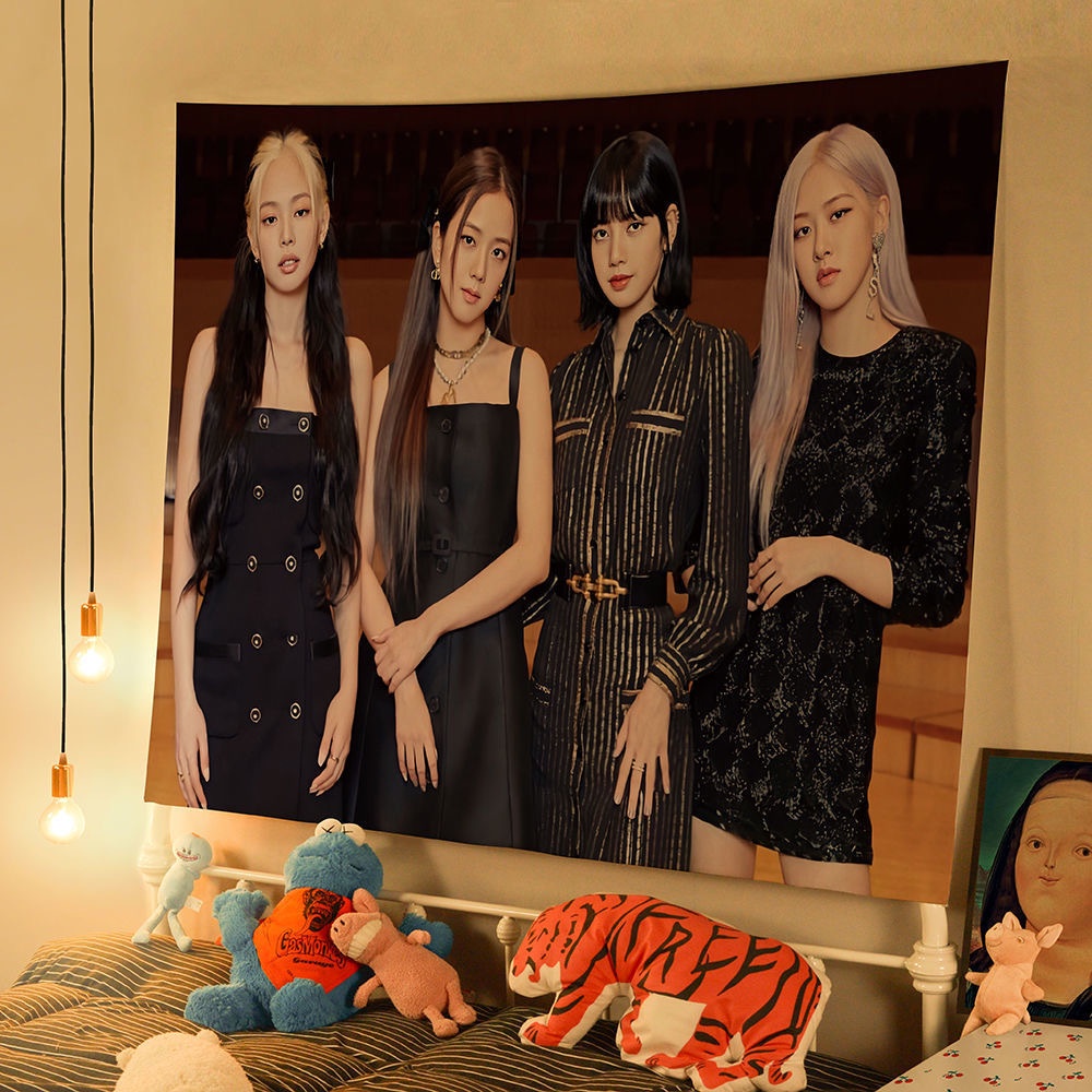 Blackpink Poster Background Kain Dekorasi Asrama Kamar Tidur Wall Cloth JISOO JENNIE ROSE LISA Keliling Blackpink