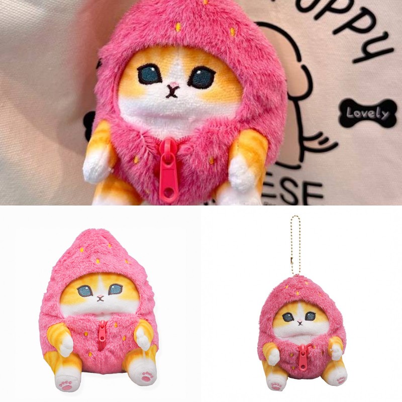 Liontin Boneka Cosplay Strawberry Mainan Mewah Kucing Lembut Dan Nyaman Untuk Dekorasi Rumah