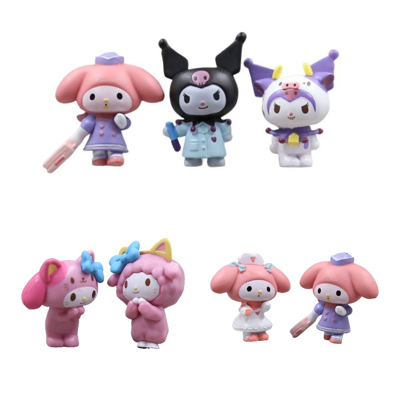 Set 6boneka Sanrio Melody Dan Kuromi Pvc Lucu Dengan Outfit Profesional Dan Hiasan Meja