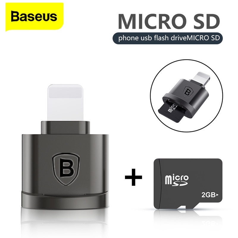 Baseus Mini Micro SD TF Card Reader Pembaca Kartu Memori OTG 8pin Untuk Adaptor Telepon