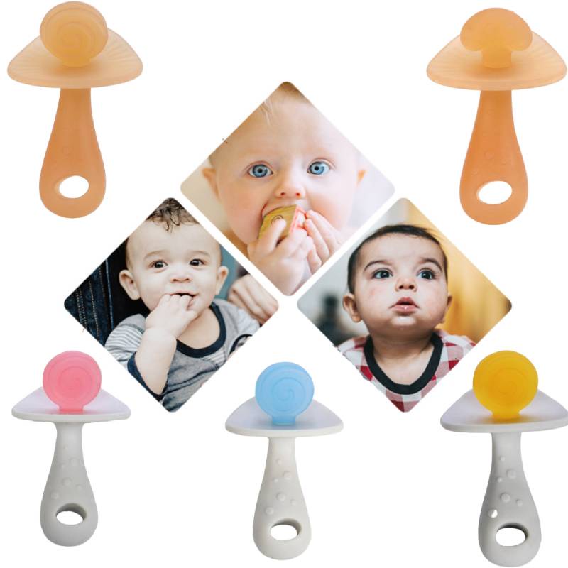 Permen Teether Jamur Stereoskopik Silika Gel Penggiling Gigi Mainan Bayi 8cm
