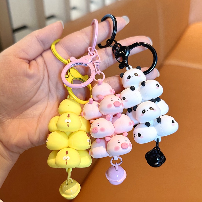 Gantungan Kunci Babi PVC Kartun Panda Ayam Keyring Set Hewan Anak Dewasa Hadiah