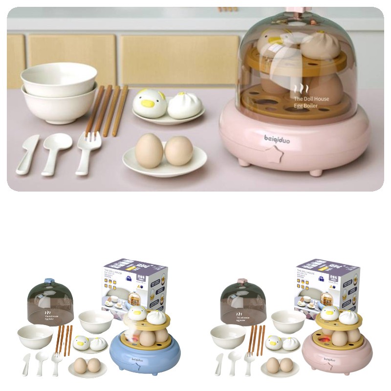 Playset Dapur Interaktif Dengan Alat Masak Realistis, Pengukus Telur Elektrik, Dan Pisau Buah Warna Warni