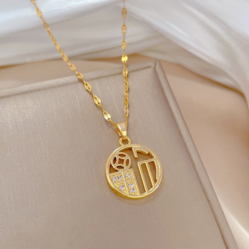 Xiaoboacc Kalung Rantai Klavikula Titanium Steel Fashion Korea Berlian Emas Untuk Wanita