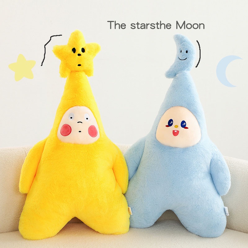 Bantal Boneka Bulan Bintang Dan Biru Kuning Untuk Dekorasi Rumah