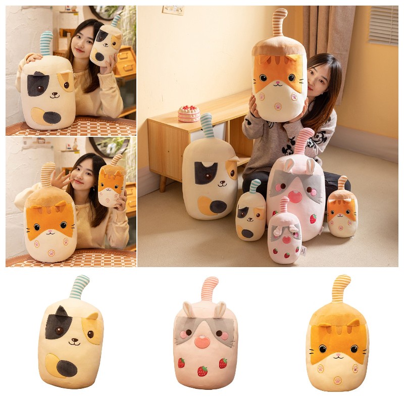 Mainan Boneka Empuk Dan Cuddly Dengan Desain Cangkir Teh Susu Sedotan