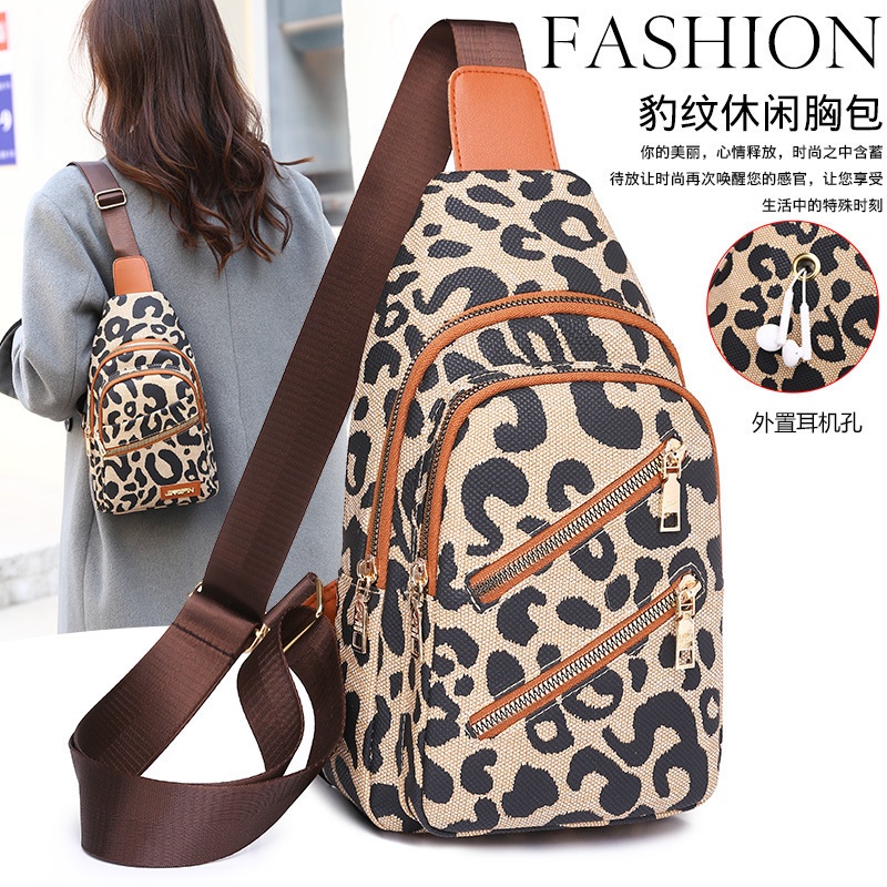 [ New Trend ] Tas Dada / Pinggang Wanita Import   Tas bahu cetak leopard tersendiri untuk tas perjal