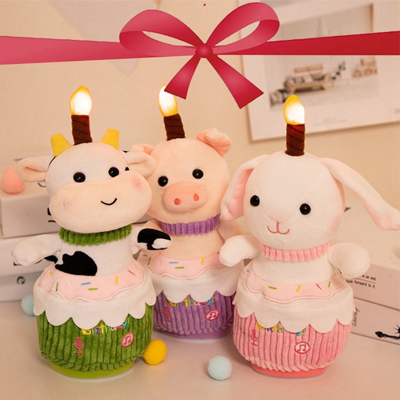 Ding Eya Boneka Nyanyi Kartun Hewan Dengan Tiupan Lilin