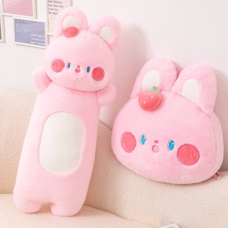 Rabbit Throw Pillow Pink Bulat Mainan Mewah Panjang Strawberry Bunny Doll Childrens