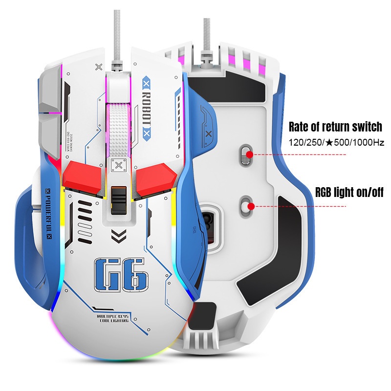 Mouse Gaming Mekanik Lampu RGB 12kunci DPI Adjustable1200 /1600 /2400 /6400 /7200 /12800 Custom Macro Mouse