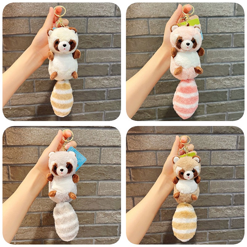 Charm Gantungan Kunci Rakun Mewah Lembut Dan Lucu, Aksesori Ransel