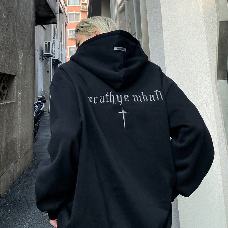 Jaket Pria Import Best Seller Musim gugur China-Chic Embroidery Hoodie Men's Loose Simple Letter Fas