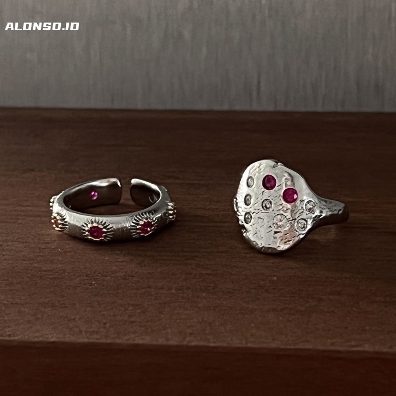 Aksesoris Cincin Pembukaan Tekstur Zirkon Tidak Teratur Sederhana Retro Harajuku