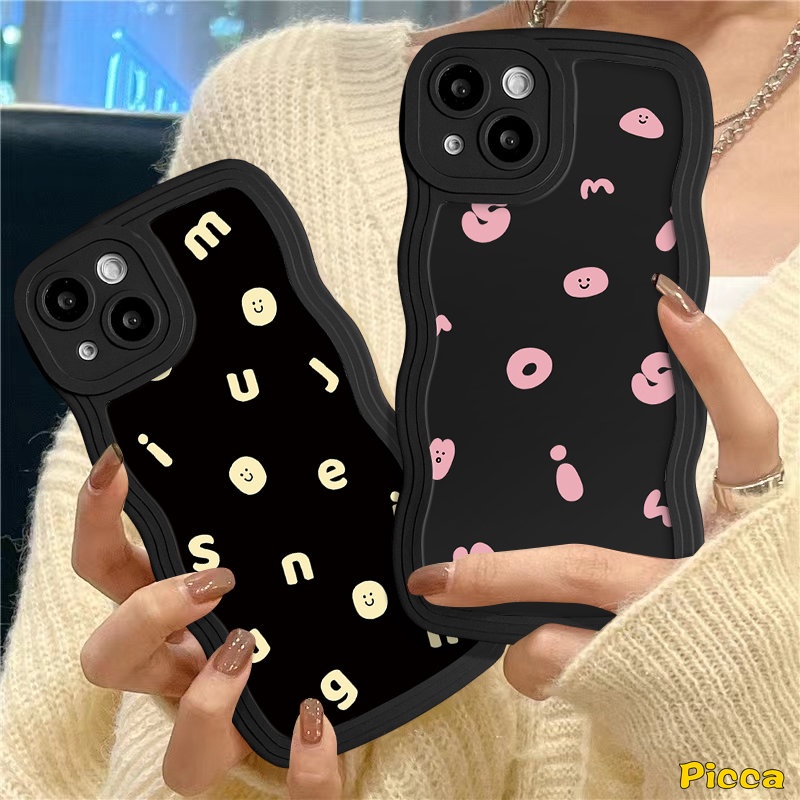 Casing Couple Redmi10 9 10C 12C A1 9A 10A A1+9T 9C NFC Redmi Note11 10s 9s 8 9 11s 10 Pro Max Mi 11T Pro POCO X3 NFC Pro M3 Alfabet Simple Kartun Smile Wavy Edge Soft Sarung