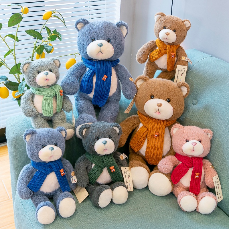 Fluffy Malt Bear Stuffed Animal Dengan Syal Hadiah Ideal Untuk Anak Perempuan Dan Anak