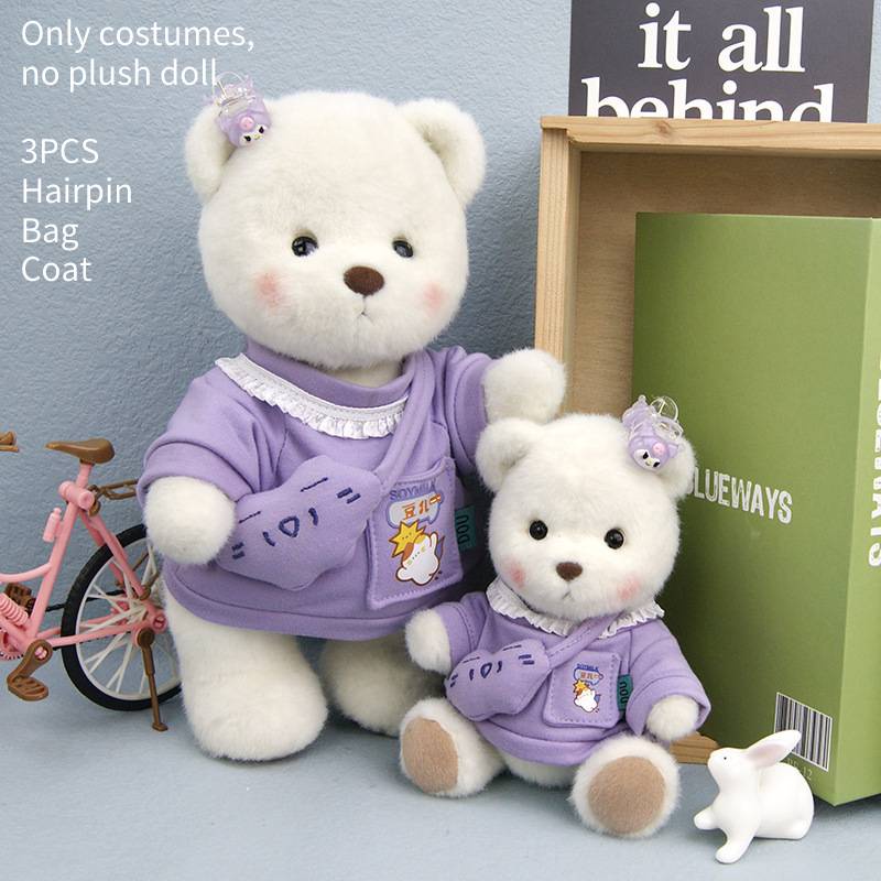 Boneka Beruang Berkualitas Tinggi Outfit Ungu Dengan Klip Rambut Crossbody