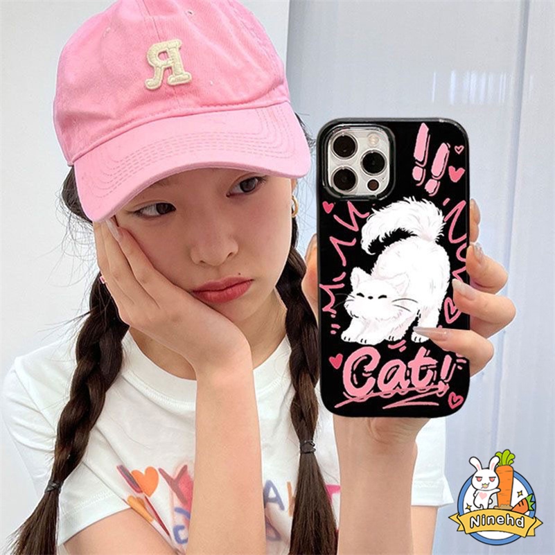 Ins Style Cute Cat Graffiti Phone Case Kompatibel Untuk iPhone 14 13 12 11 Pro Max X Xr Xs Max 8 7 6 6s Plus SE 2020kotak Ultra Tipis Glossy Silikon Shockproof Cover Pelindung