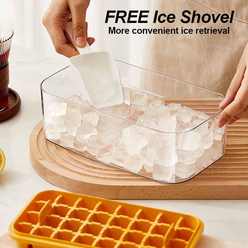 Double Layer Press Silicone Square Ice Cube Storage Box Nampan Rumah Tutup Cetakan Kotak Penyimpanan Alat Kreatif Pembuat Es Batu Minuman Dingin Dapur Bar