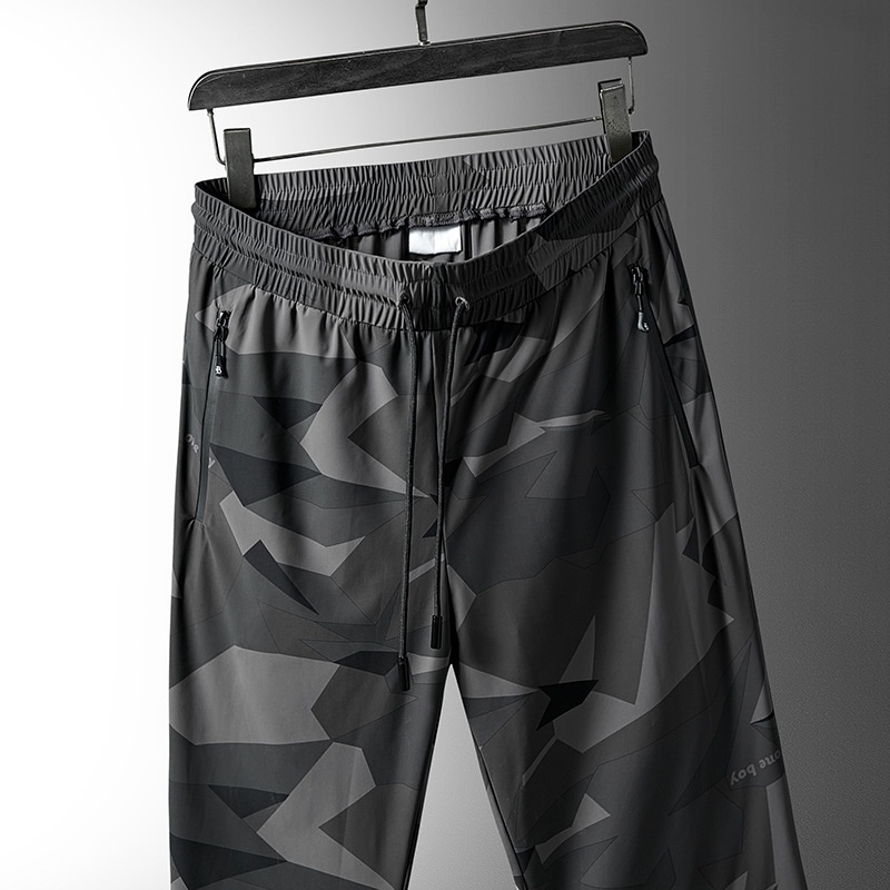 Celana Pendek Camouflage Ice Silk Pants for Men's Summer Sports Casual Quick Dry Crop Pants Elastic 