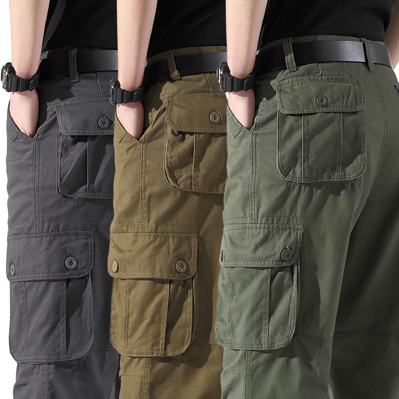 CELANA PANJANG, CELANA CARGO, CELANA KERJA PRIA Multi Pocket Pants Men's Cotton Loose Pants Fat Plus