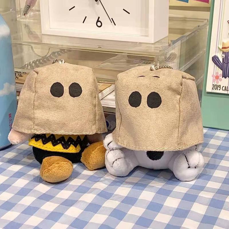 10 cm Snoopy Charlie Brown Mewah Gantungan Kunci Penutup Wajah Dekorasi Kacang Mainan Hadiah