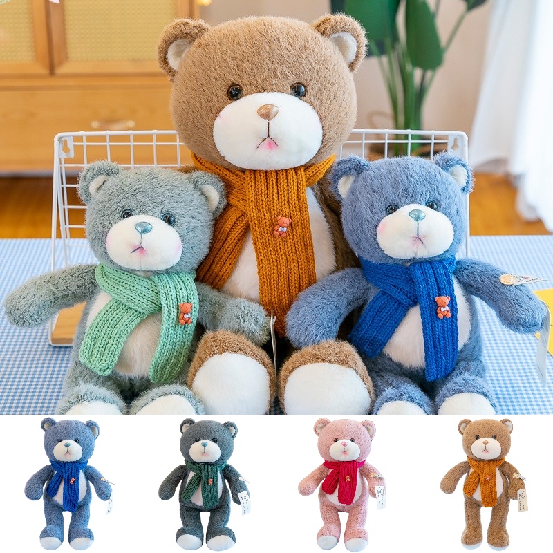 Fluffy Malt Bear Stuffed Animal Dengan Syal Hadiah Ideal Untuk Anak Perempuan Dan Anak