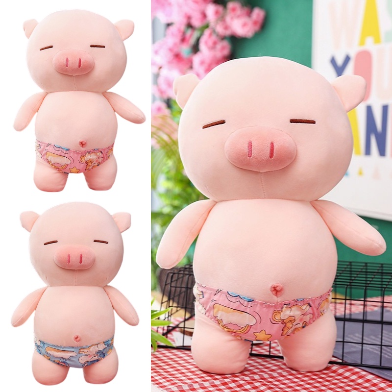 Fluffy And Furry Pig Stuffed Animal Fill Bahan Katun Bulu Halus Tersedia Warna Pink Dan Biru Muda