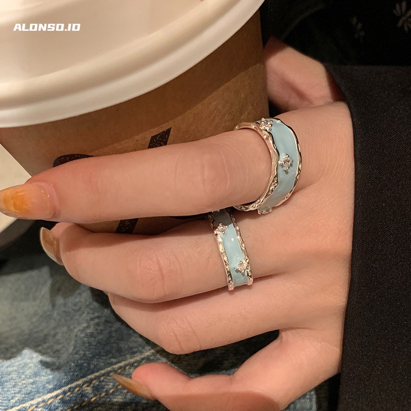 Cincin Biru Langit Aksesoris Pasangan Pasang Cahaya Mewah Sederhana Fashion