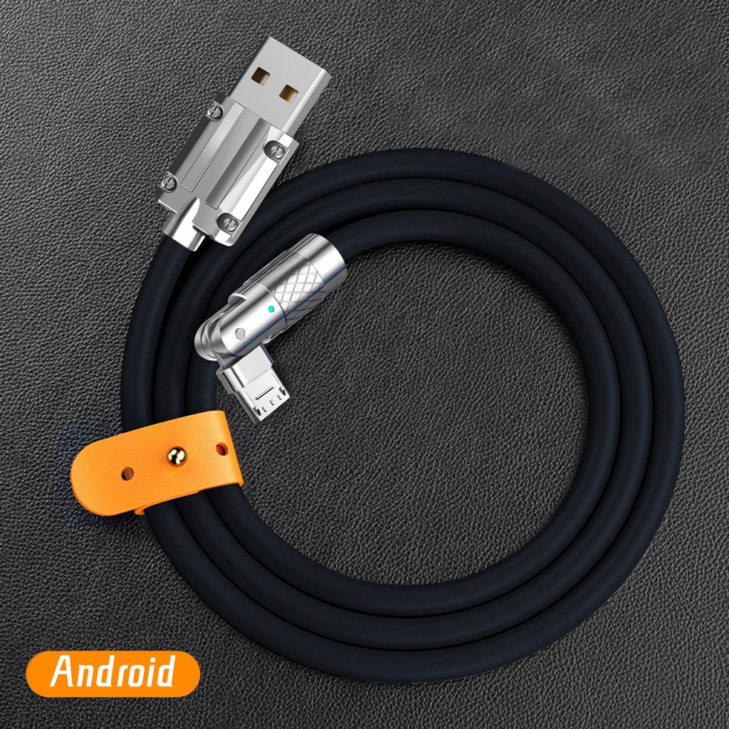 120w 6A 1.2M Kabel Data Zinc Alloy Elbow Fast Charging Kabel Data Rotasi 180derajat Kabel Data Pengisian Cepat Kabel Data Antarmuka Android