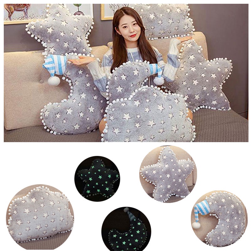 Bantal Boneka Bulan Dan Bintang Lucu Mainan Boneka Luminous Plush Untuk Anak Dan Dewasa