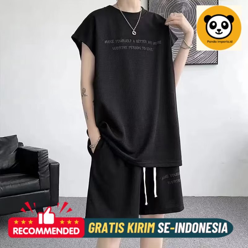 Pakaian Olahraga Pria Summer Ice Silk Set Men's Sleeveless T-shirt Tank Top Trendy Brand Large Casua