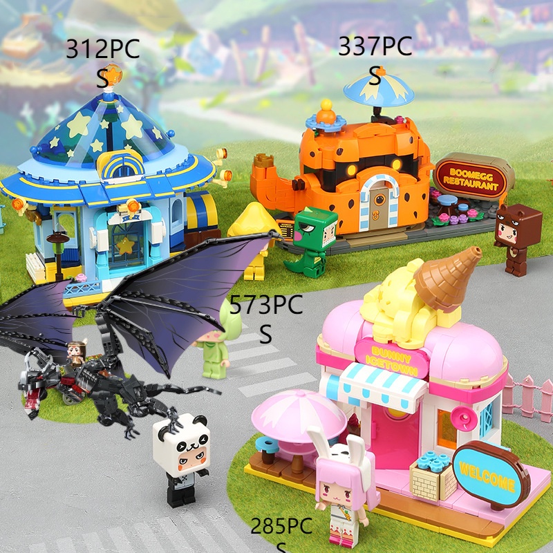 Mainan Mini World Street View Puzzle dragon Blok Bangunan Model Partikel Kecil