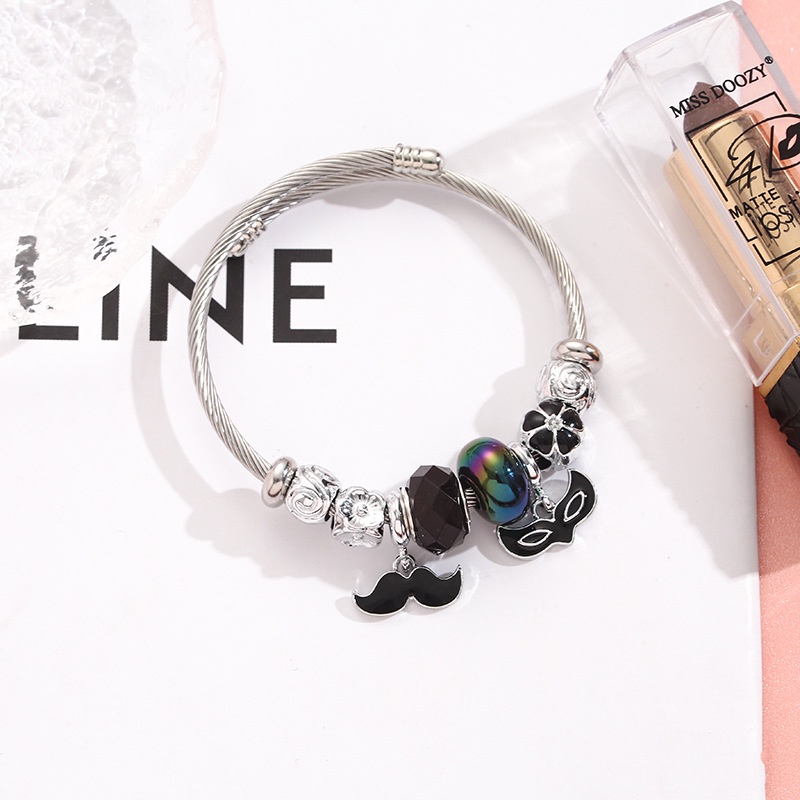 XiaoboACC DIY Perempuan Indah Kartun Rubah Liontin Stainless Steel Terbuka Dapat Disesuaikan Gelang