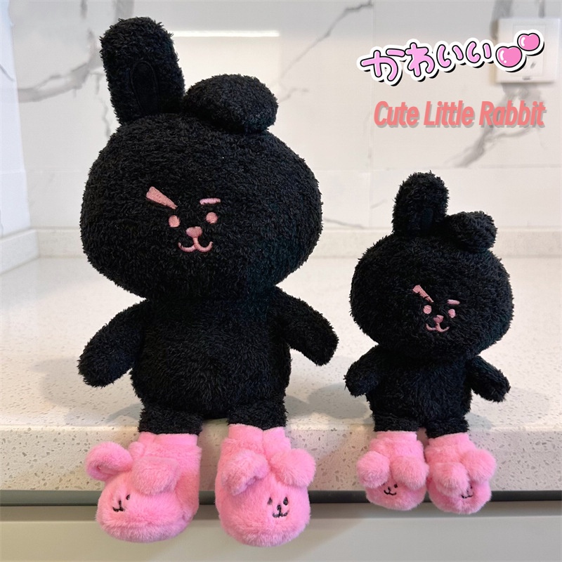 Mainan Plush Kelinci Hitam Dan Pink Menggemaskan Dengan Isian Katun Pp 29cm