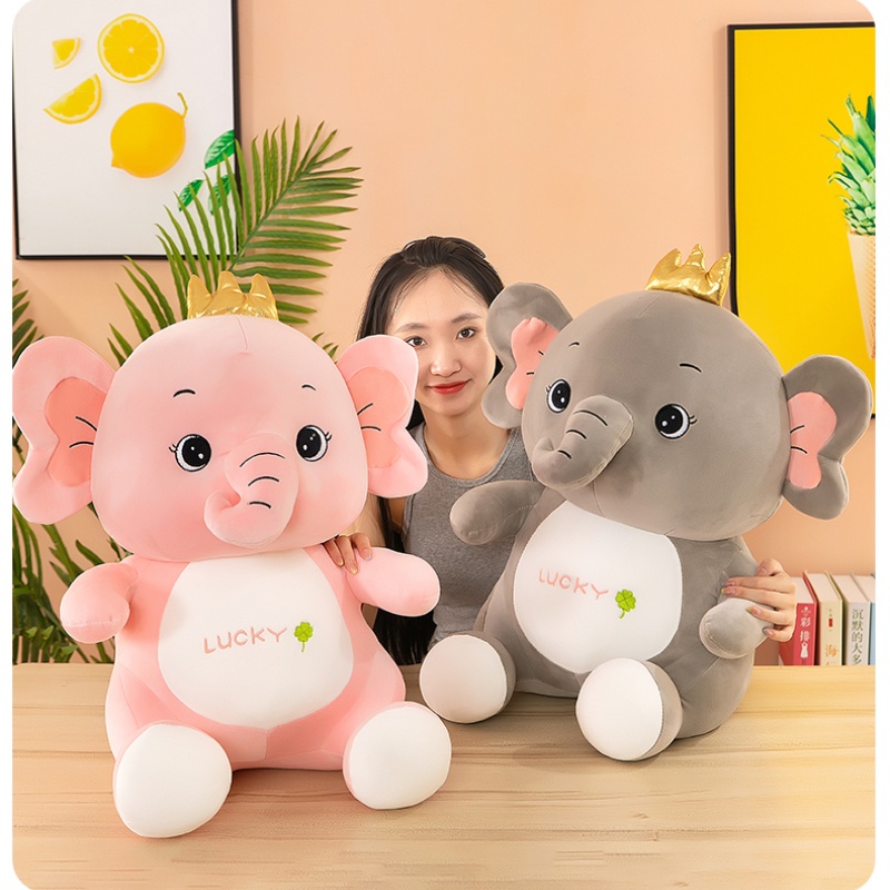 Boneka Plush Gajah Mahkota Lembut Dan Cuddly, Abu-Abu/pink, Ideal Untuk Hadiah Ulang Tahun Anak, Dcor Kamar, Dan Lainnya, 50cm /19,7In