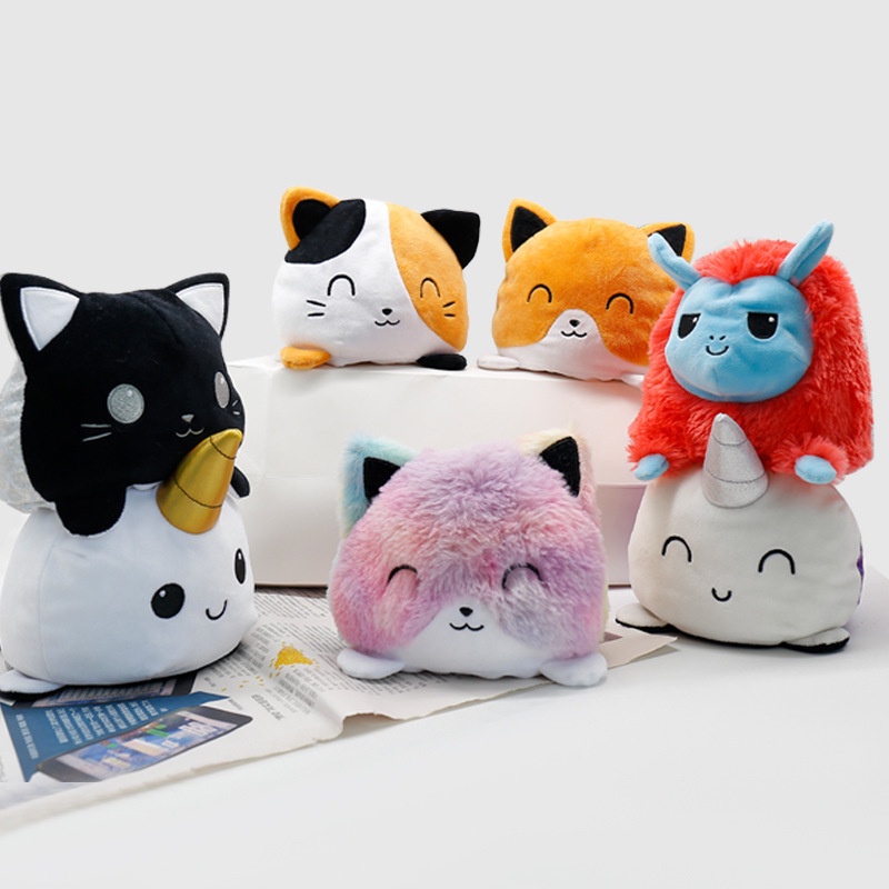 Flip Cat Reversible Plush Stuffed Toy Lembut Hewan Boneka Lucu Anak Bayi Hadiah