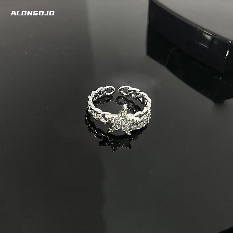 Cincin Bintang Zirkon Aksesoris Kepribadian Mewah Ringan Harajuku