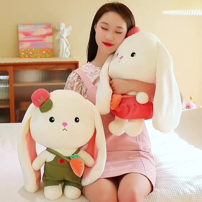 Mainan Plush Kelinci Pasangan Wortel Hijau Dan Pink Untuk Anak