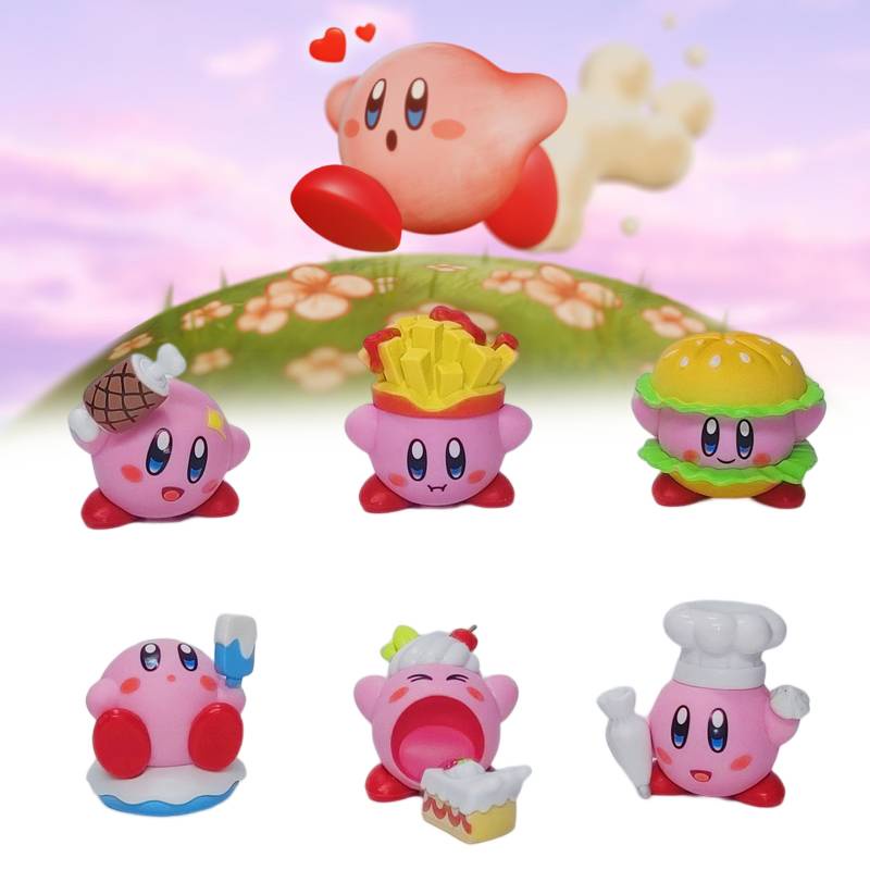 Kirby French Fries Burger Cake Series Pvc Handmade Koleksi Set Isi 6pcs Patung Menggemaskan Untuk Fans