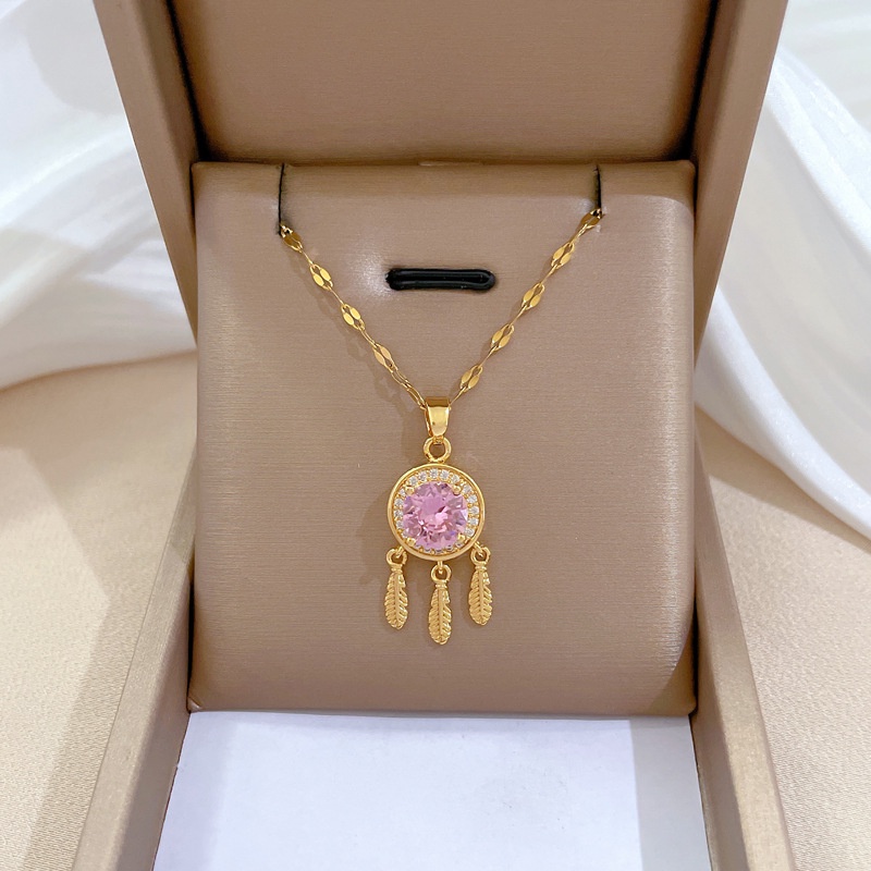 Xiaoboacc Baja Titanium Wanita Fashion Pesta Pernikahan Berlian Penangkap Mimpi Rumbai Rantai Kalung