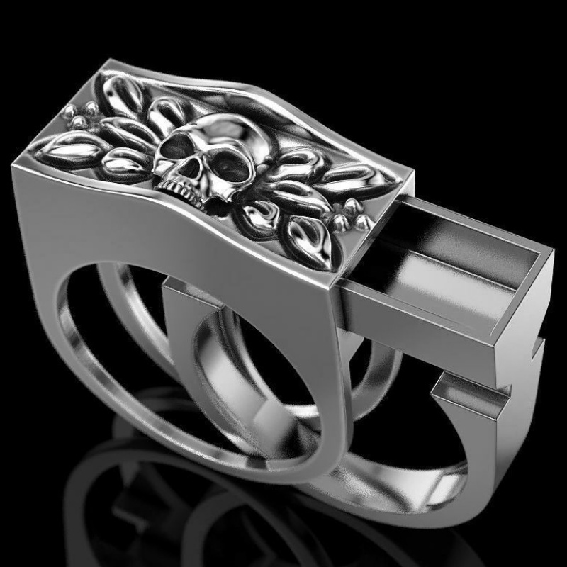 Goldkingdom Aksesoris Perhiasan Fashion Ready Stock Kreatif Cincin Tengkorak Eropa Dan Amerika Gaya Punk Punk Retro Celup Cincin Tengkorak Hitam