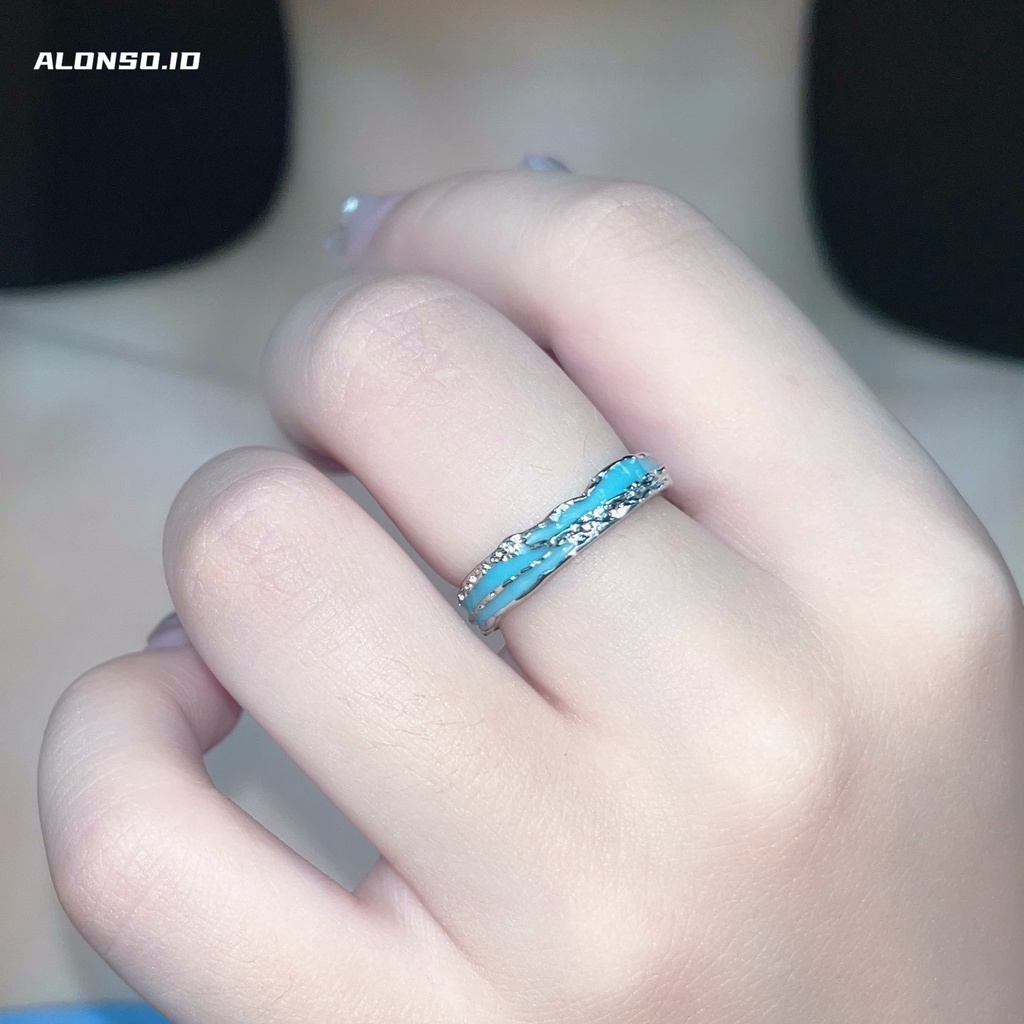 Aksesoris Cincin Pasangan Lava Hijau Mint Kepribadian Harajuku