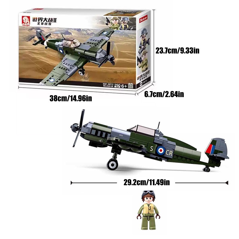 Blok Bangunan Rakitan 290Pcs Mainan Edukasi WWII Spitfire Hadiah Anak