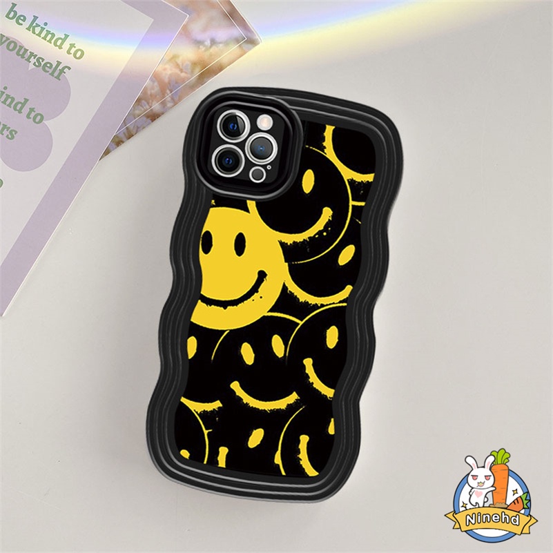 IPHONE Casing Kompatibel Untuk Iphone14 13 12 11 Pro Max X Xr Xs Max8 7 6 6s Plus SE 2020 Ins Fashion Simple Lucu Smiley Wavy Edge Phone Case Shockproof Matte Silikon Lembut Tpu Penutup Belakang