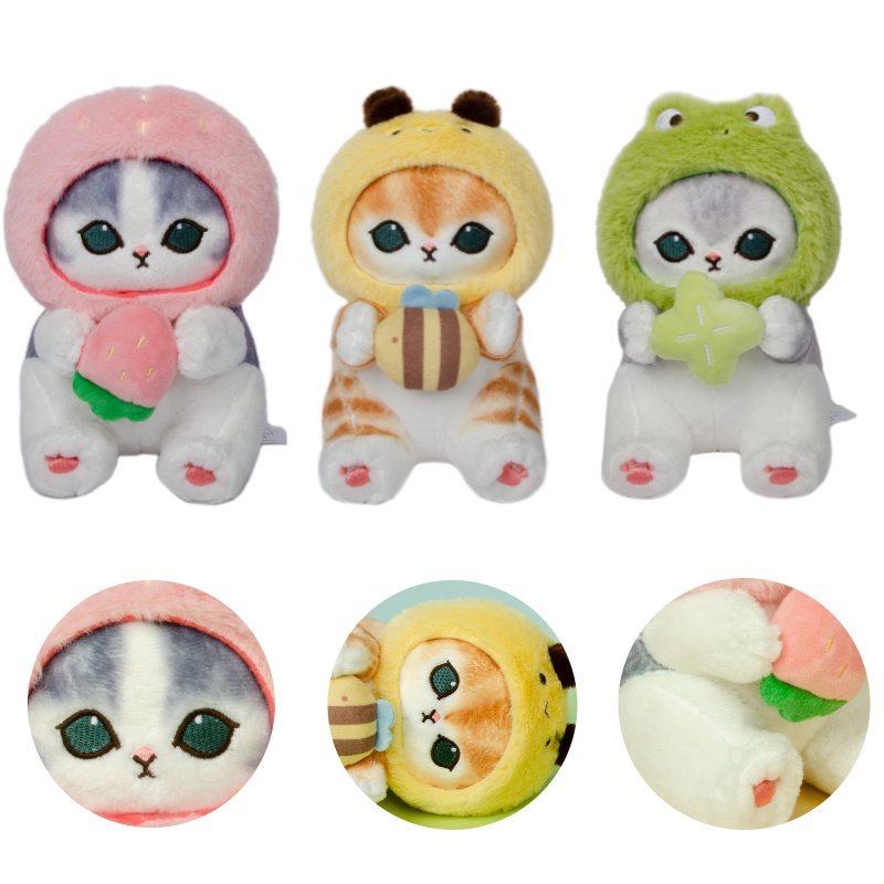 Mainan Mewah Mofusand Shark Cat Forest, Isian Katun Pp Super Lembut, Boneka Kartun Kucing Fortune Bee Strawberry