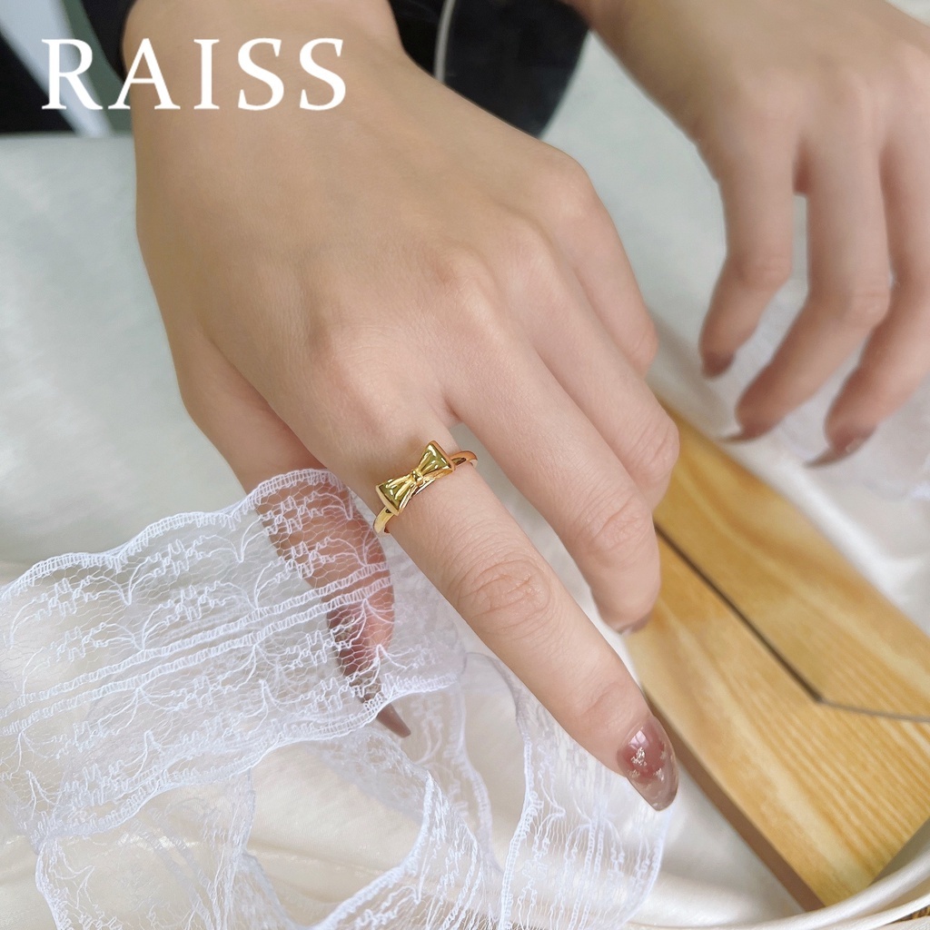 Cincin Titanium Pita Pendek Gold Cincin Emas Busur Titanium Wanita Gold Anti Karat Emas 18K Dewasa Couple Ring Tidak Luntur Aksesoris Logam