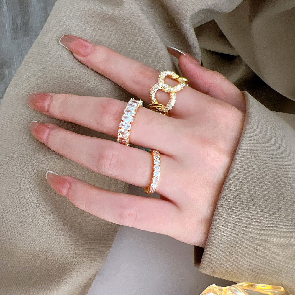 Cincin Emas Zirkon Hati Y2K Berlian Kristal Tidak Teratur Rings Untuk Wanita Fashion Perhiasan Aksesoris