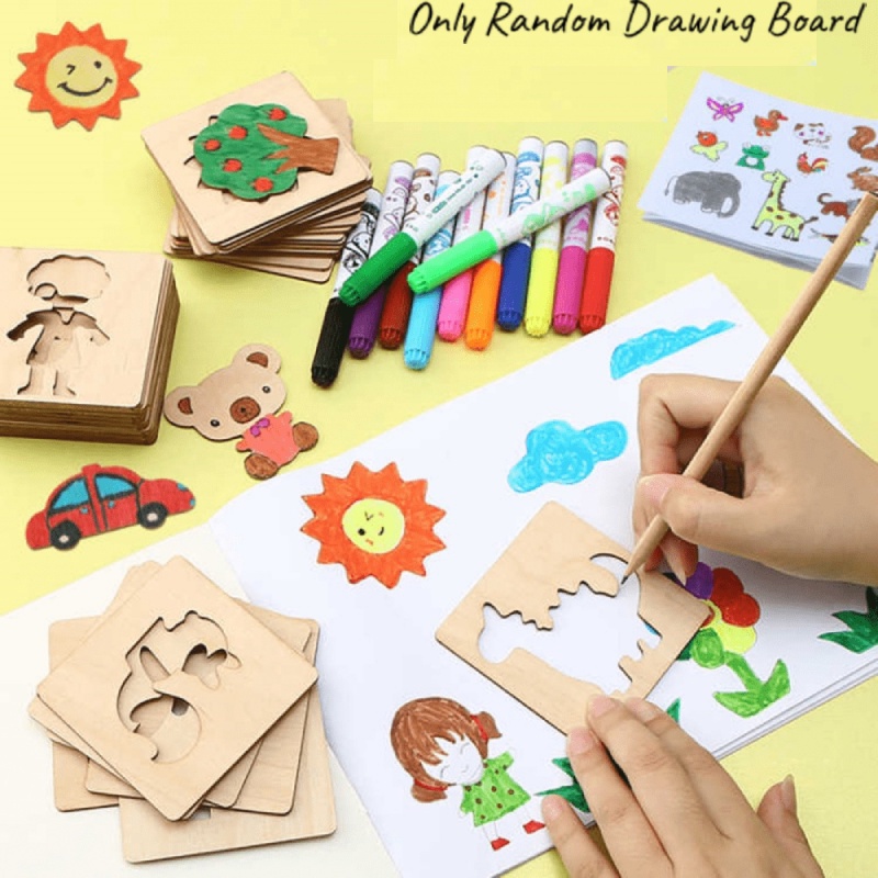 Mainan Belajar Kreatif Untuk Anak 20pcs Stensil Lukis Diy Untuk Jam Karakter Waktu Bermain Yang Menyenangkan Dan Edukasi)