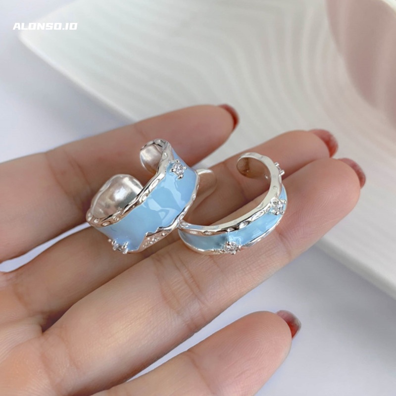 Cincin Biru Langit Aksesoris Pasangan Pasang Cahaya Mewah Sederhana Fashion